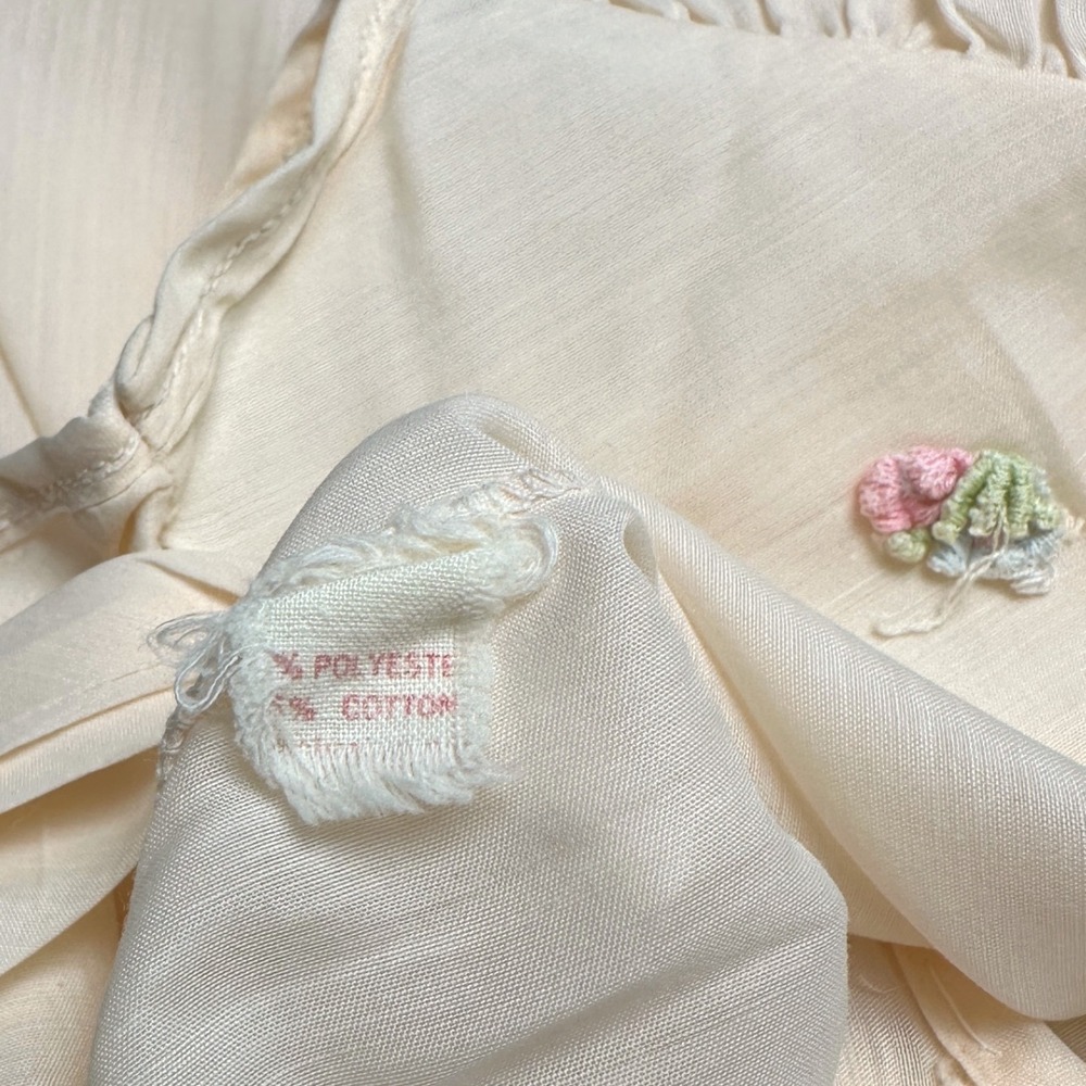 Vintage Cream Sleeveless Nightgown Floral Embroidered Cotton‎ Blend Sleepwear M - Picture 4 of 7